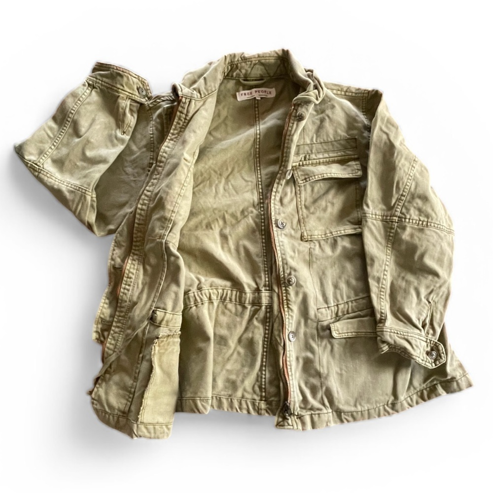 Free People Utility Jacket Olive Green size XS 100% Cotton Military Style Cargo - Picture 5 of 14